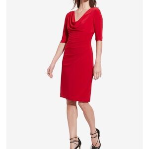 Lauren Ralph Lauren Dress Womens 4 Red Cowl Neck Knee Length Bodycon Sleeveless